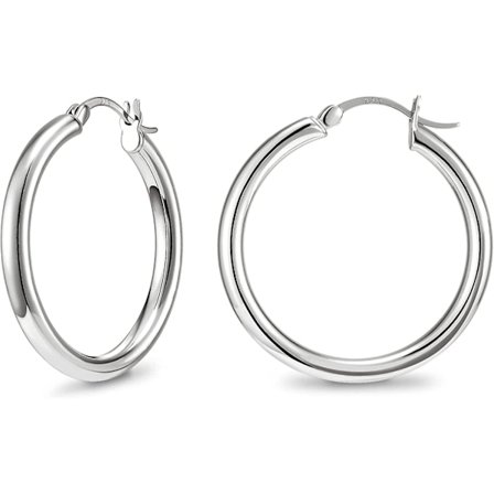 925 Sterling Silver Hoop Örhängen-chunky Huggie Örhängen för kvinnor, Diameter 25 30 40 50 mm