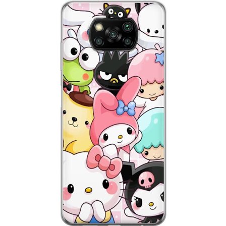 Kompatibelt Mobildeksel til Xiaomi Poco X3 NFC Tett mønster av søte figurer med store øyne i ulike farger og uttrykk med LABUBU-tekst