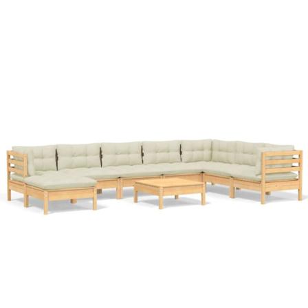 Vidaxl Loungegrupp Med Gräddvita Dynor 9 Delar Massiv Furu Creme