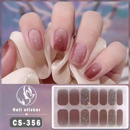 14Tips Halvhärdade Gel Nagelstickers Folie Glitter Nagelkonst Stickers Självhäftande Enkla Gel Hela Nagelomslag