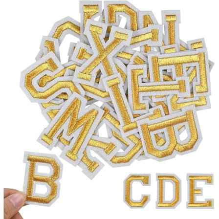 52 stk. stryge-på bogstaver, A-Z alfabet applikationsplaster, guld sy-o