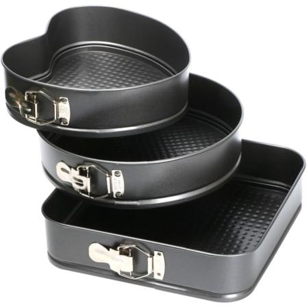 3-delt bakeware-sett, kakeform, bakeform, rund, firkantet og hjerteformet