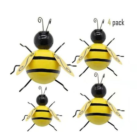 Sett med 4 3D Metall Bie Vegg Skulpturer, Inspirerende Vegg