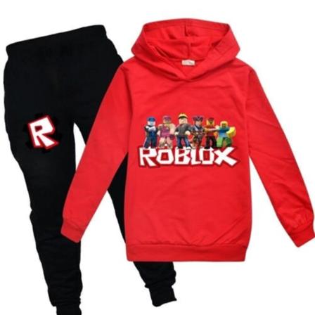 Barn Roblox långärmade huvtröjor Träningsoverall Toppar + byxor red 5-6 years