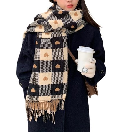 Dam Scarf Fashion Långa Sjalar Wraps Stor Rutnät Vinter Varma Galler Stora Scarves(Svart och vit)
