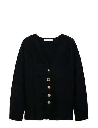Knitted Jacket With Jewel Buttons Black Mango