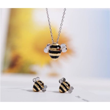 Project Honey Bees - Adoptera ett bi-halsband, S925 Sterling Silver Yellow Bees örhängen och halsband set