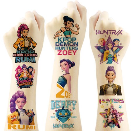 20 KPop Hunters midlertidige tatoveringsklistremerker for barn, perfekt for dekorasjoner til bursdagsfest.