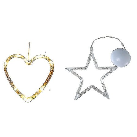 Ghyt 2-pak julelys til innendørs vinduer, pentagram og kjærlighet