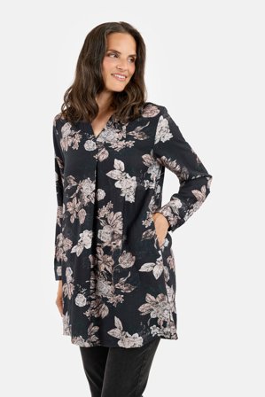 SIGNATURE - Langærmet Tunika - Sort Mix - Blomstret