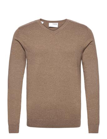 Slhberg Ls Knit V-Neck Brown Selected Homme