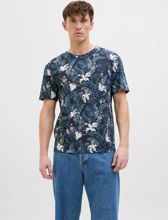 Jack & Jones Jjebryan Aop Tee S/S O-Neck Sn - Navy - S
