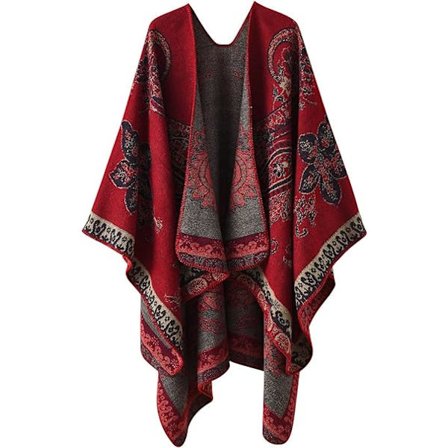 Dame Trykt Poncho Cape Oversized Sjal Wrap Åben Front Cardigan Tæppe Halstørklæde Frakke Varm Vinter 130 * 160cm