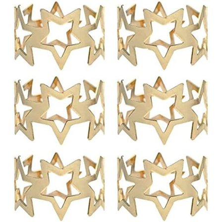 6 Serviettringer Gullstjerne Metall Jul Julebord Bordsett Festlig Rund