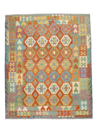 Hand Woven Kilim Afghan Old Style Rug 255X295 Brown/Green