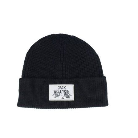 Jack Wolfskin - Svart cuff Beanie - Badge Beanie Black Cuff @ Hatstore