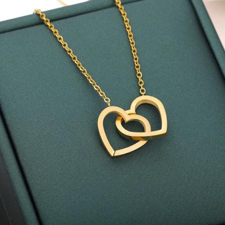 Dubbelhjärta Par Halsband Smycken Rostfritt stål Love Heart Statement Halsband Kvinnor Brudtärna Presenter krage mujer Silver Plated