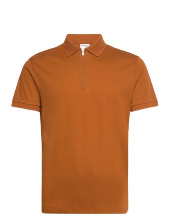 Slhfave Zip Ss Polo Noos Polos Short-sleeved Brun Selected Homme*Betinget Tilbud