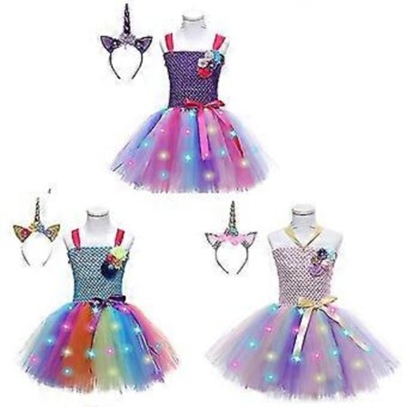 Børnekjole Puffy Kjole Enhjørning Piger Prinsessekjole Festival Performance Glitter Kjole