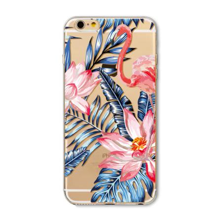 Iphone Se (2020) - Mjukt Skal Med Tropiska Blommor & Flamingo Transparent