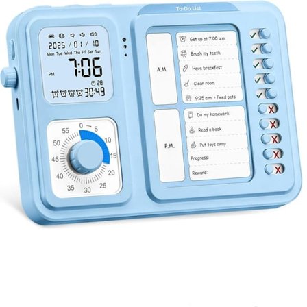3-i-1 Visuell Timer & ADHD-verktøy for Barn/Voksne, Oppgavetimer med Oppgaveoversikt, Visuell Plan for Barn med Autisme, Daglig Sjekkliste for Hjemmet