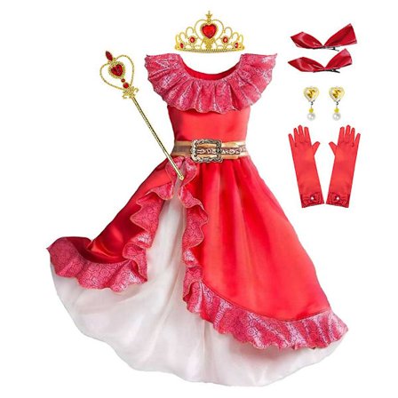 Elena Of Avalor Prinsessdräkt Tjej Disney Anime Rollspel Kläder Halloween Carnival Cosplay Outfit Barn Röd Volang Lång Klänning