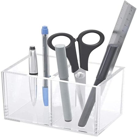 Akryl Penholder 2 Rum Penneorganisator Kop til Bordplade Skrivebordstilbehør Opbevaring Klar Kompakt og Holdbar Skrivebordsorganisator