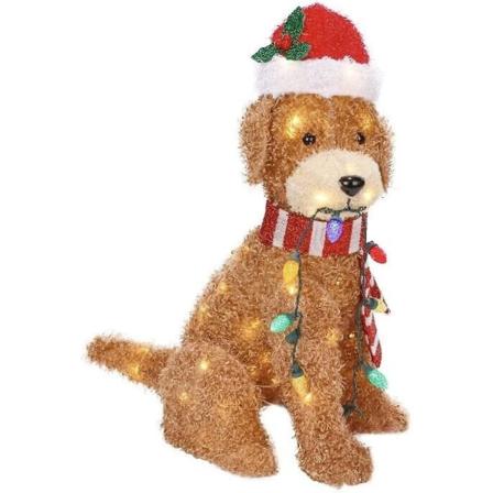 Christmas Led Light Up Fluffy Doodle Dog med lysstreng, akryl utendørs plenpynt til jul - 2d Flat