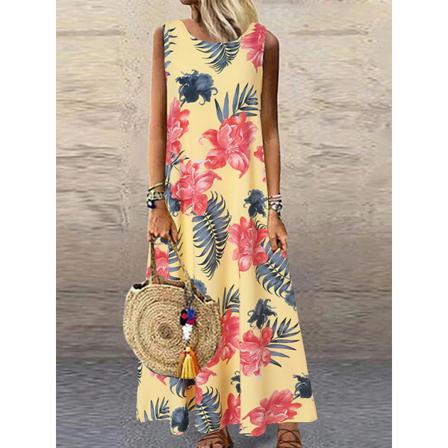 Kvinnor Sommar Ärmlöst Blommönster Lös Print Sexig Casu