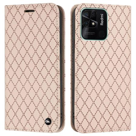 SKALO Xiaomi Redmi 10C Rhombus Litchi Lompakkokotelo - Ruusukult Pink gold