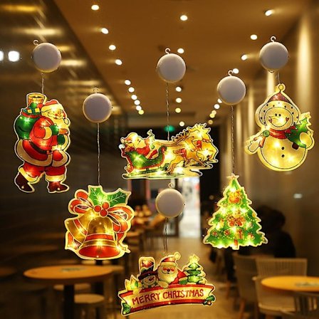 Set med 6 Jul Fönsterdekorationer Ljus, Jul Fönster Ljus Girlang, Jul Ljus Julgran Ljus Girlang Sovrum, Varmvit Batteri