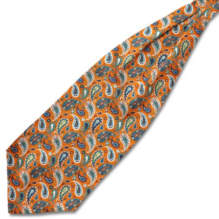 Virtuo | Mandarinková hedvábná kravatová šála ascot se vzorem paisley pro muže - Anglické kravaty / kravatové šály