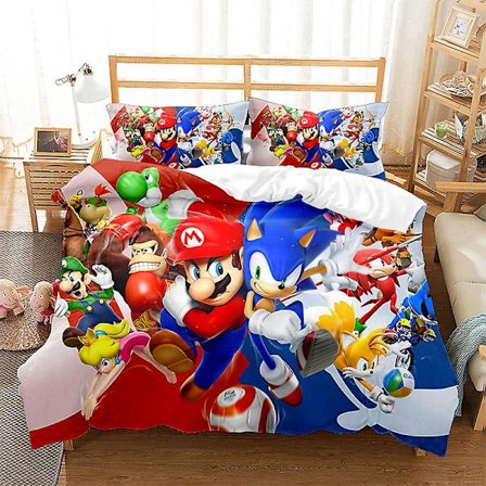 3D Digitaltryck Cartoon Mario Quilt Cover Sängkläder Tredelad Set MLA10 180*200cm -ZHENV(180*200cm)