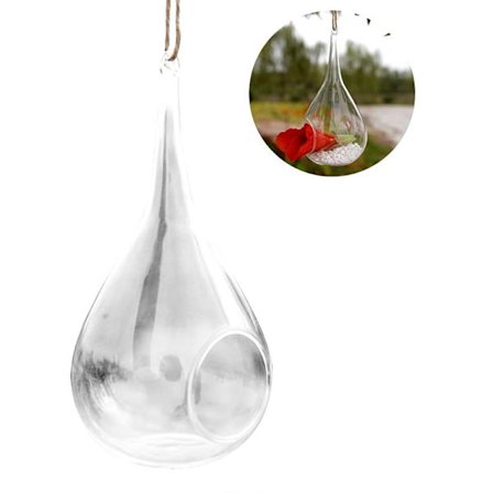 Gjennomsiktig hengende planter Glass Terrarium Vase Blomsterpotte for hjemmekontorhagedekorasjon (Teardrop)