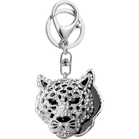 Fashion Crystal Leopard Head Nyckelring Handväska Nyckelring Bilväska Hänge Dekoration Present, Silver #2, One Size