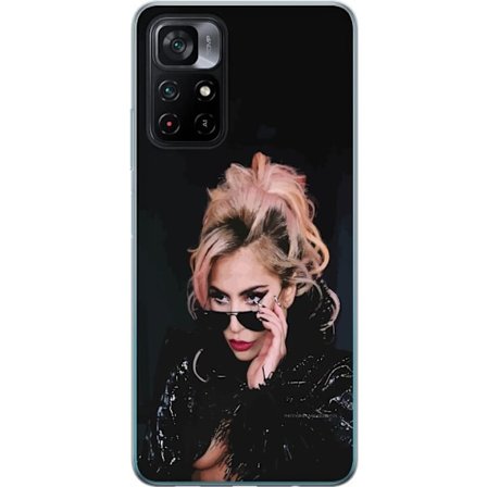 Yhteensopiva Puhelinkuori Xiaomi Poco M4 Pro 5G Lady Gagan muotokuva aurinkolaseilla ja dramaattisella meikillä tummassa glamuurityylissä