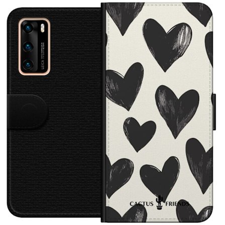 Kompatibel Tegnebogsetui til Huawei Huawei P40 Cactus and Friends - Bold Black Love Pattern
