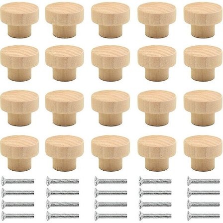 20 stk. tre knotter for skap - Runde naturlige tre knotter - For skap, skuffer, kommoder