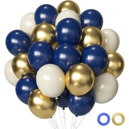 Marineblå Metallisk Gull Hvite Ballonger, 50 12-tommers Marineblå og Gull Hvite Sand Latexballonger Marineblå Gull