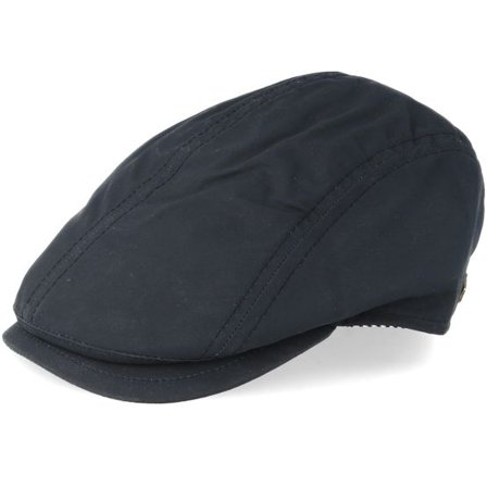 MJM Hats - Svart flatcap Keps - Daffy-3 Wax Cotton W-P Black Flat Cap @ Hatstore
