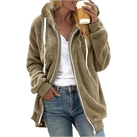 Dam S Vinter Luvtröja Varm Plysch Kappa Med Zip Ficka Lös Kappa Dam S Kläder Teddy Fleece Jacka Långärmad Vinterjacka Ytterkläder Steetwear X17 Khaki 