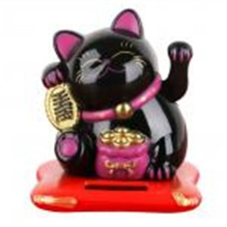 Maneki Neko Viftande Arm Lucky Cat SVART 3,5 TUM