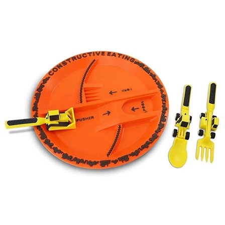 Bulldoser Gravemaskin Spade Småbarnstallerkener Servise Spisesett Baby Servise Holdbart 3 stk Barnesett Tre Sett