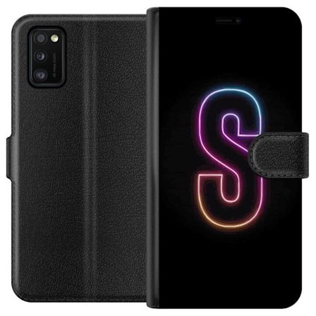 Kompatibelt Lommeboketui til Samsung Samsung Galaxy A41 Neonbokstav S i lysende rosa og blå toner mot mørk bakgrunn, stilig bokstavkunst med retrofu