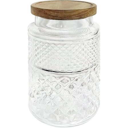 1 vintage lufttæt glasbeholder i diamantform til opbevaring af mad til morgenmad, slik, snacks, kager, kaffe, te, nødder, rund 2000 ml + låg i 