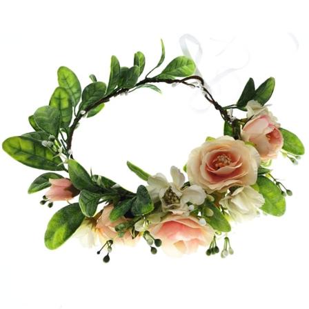 Justerbar brudeblomst krans pandebånd blomsterkrone hår krans halo F-83 (Pink)