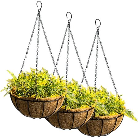 3 stk. Metal hængende planteholder kurv med kokos coir liner 25 CM Rou