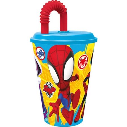 Spider-Man Spidey plastik krus med sugerør, 430 ml