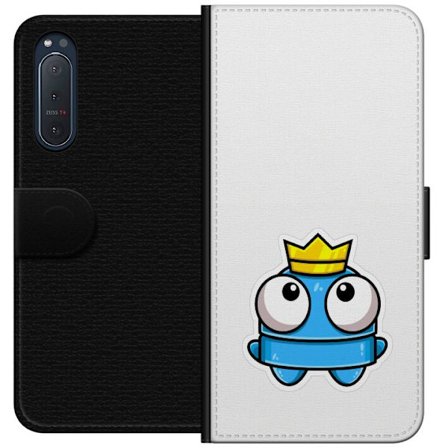 Yhteensopiva Lompakkokotelo Sony Sony Xperia 5 II Sininen piirros hahmo kruunulla ja suurilla silmillä leikkisässä kuninkaallisessa tyylissä