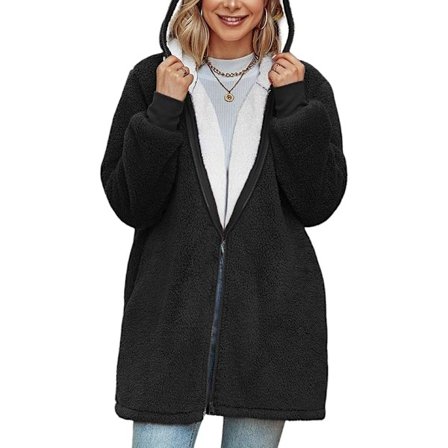 Kvinners Fleece Oversized Hoodie Frakk Glidelås Jakke Cardigan Bærbar Genser Hoodie Vinter Varm Fleece Foret Hette Frakk Fleece Teppe med Lomme